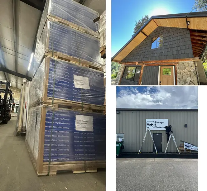 Warehouse pallets and construction site activities.