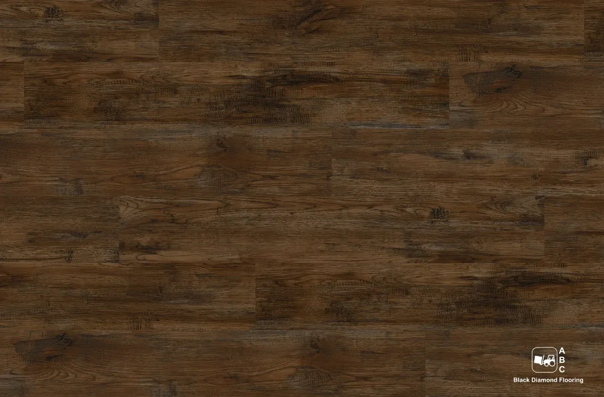 Dark brown wooden floor with a rustic texture.